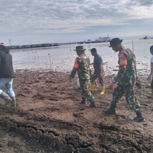 Peduli Lingkungan Pesisir, Koramil Pitumpanua Bersihkan Pantai Siwa