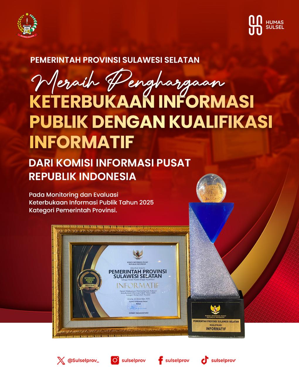 Sulsel Raih Penghargaan Tertinggi KI Pusat