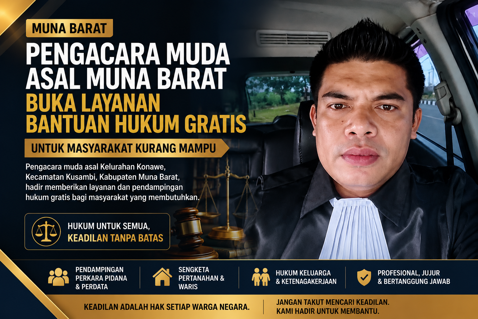 Usman Pela, S.H. Pengacara muda asa, Kabupaten Muna Barat, (20/7/2026)