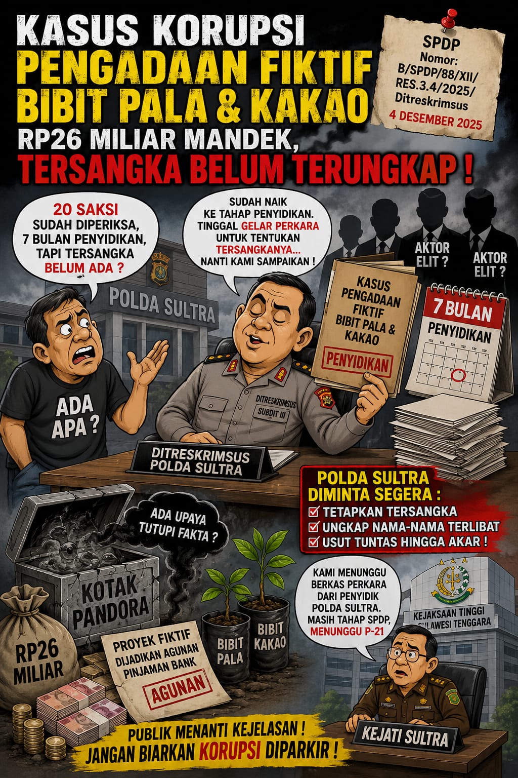 Memasuki 7 Bulan Penyidikan Polda Sultra: Penetapan dan Pengungkapan Tersangka Kasus Korupsi Rp26 Miliar Dipertanyakan