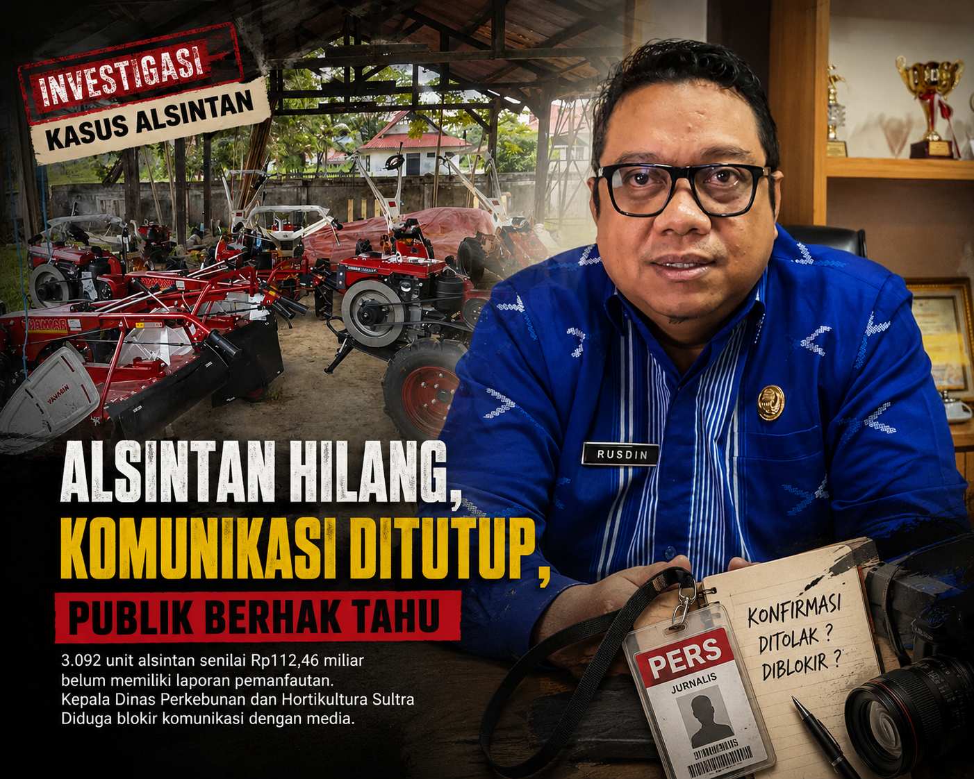Usai Disorot Kasus Alsintan Rp112 Miliar, Kepala Dinas Perkebunan-Hortikultura Sultra Diduga Putus Komunikasi dengan Media